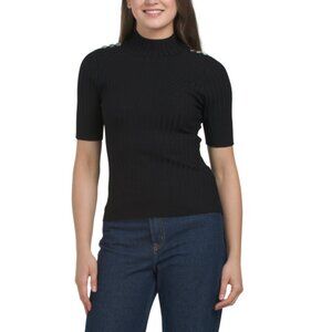 RAFIANA Black Short Sleeve Ribbed Turtleneck Sweater